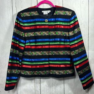 Maggy London Artsy Multicolor Stripe Statement Jacket Blazer Size 12 Colorblock